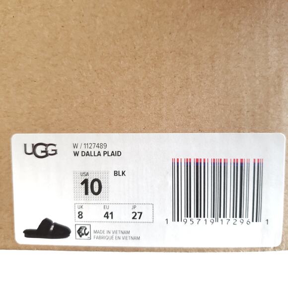 Authentic UGG Dalla Plaid black sheepskin slip on comfy slippers in box Size 10 - Picture 9 of 10